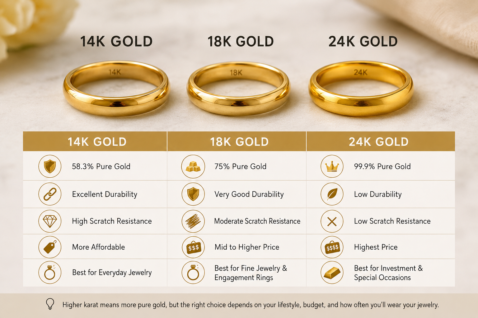 The Difference Between 14K, 18K, and 24K Gold: A Simple Guide