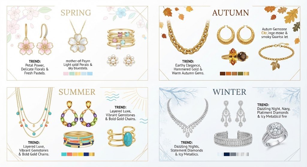 Infographic showing jewelry trends by season