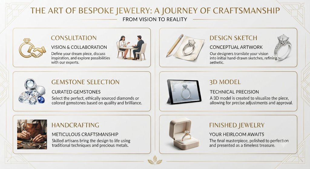 Infographic illustrating the bespoke jewelry creation process