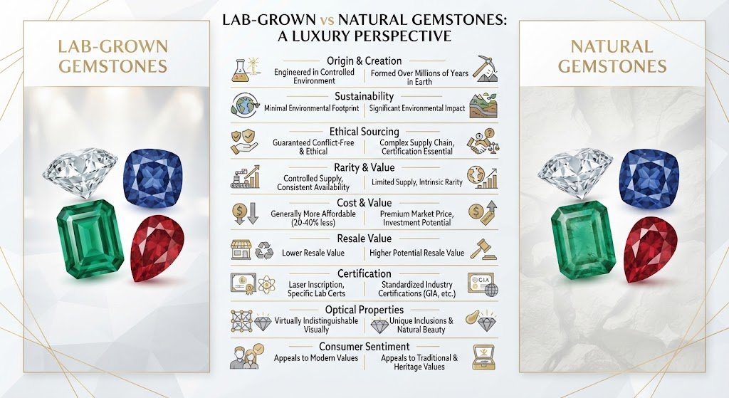 Infographic comparing lab-grown and natural gemstones