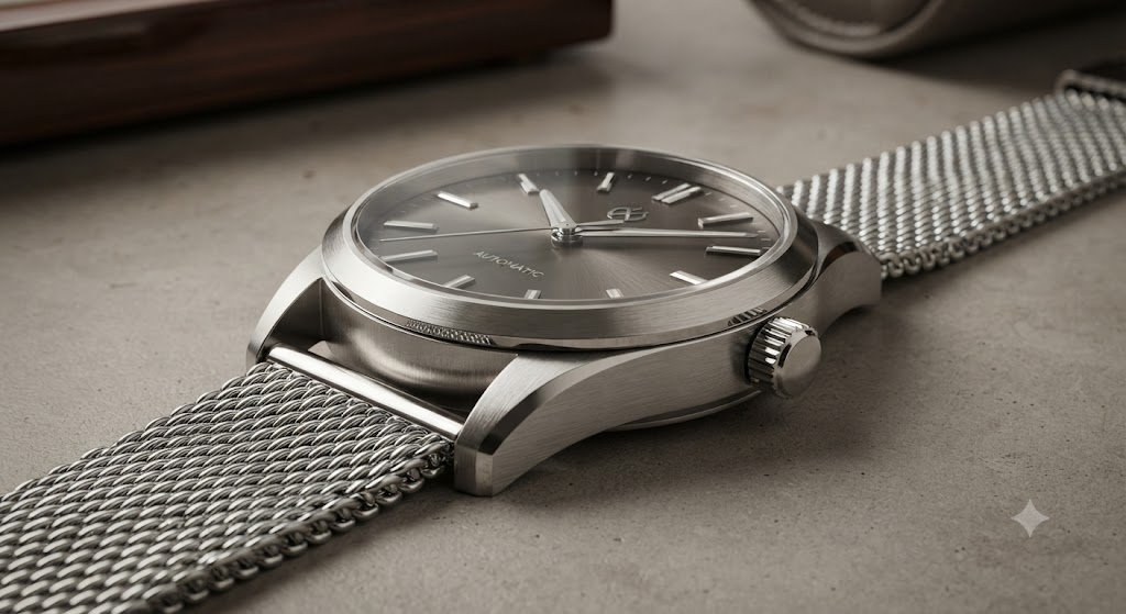 Silver mesh-strap watch band