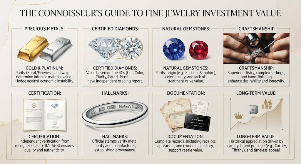 Infographic on evaluating fine jewelry investment value