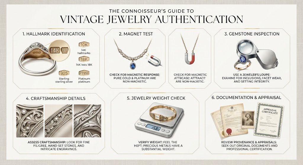 Infographic on authenticating vintage jewelry
