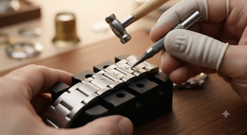 Adjusting the links of a metal watch band