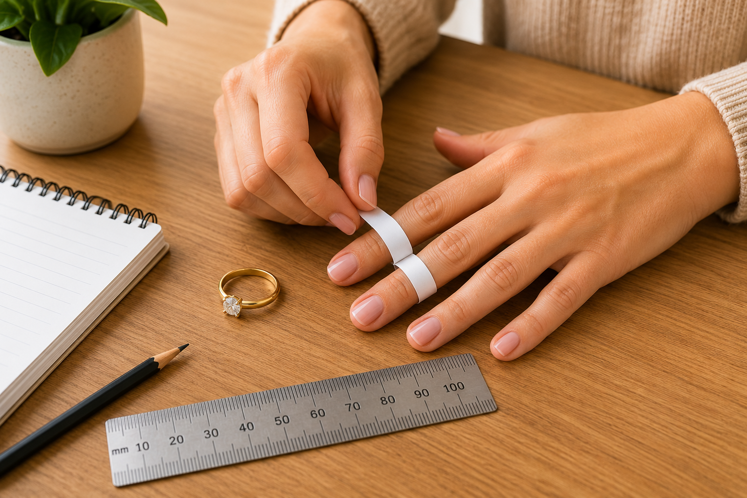 Measuring a finger with a paper ring sizer
