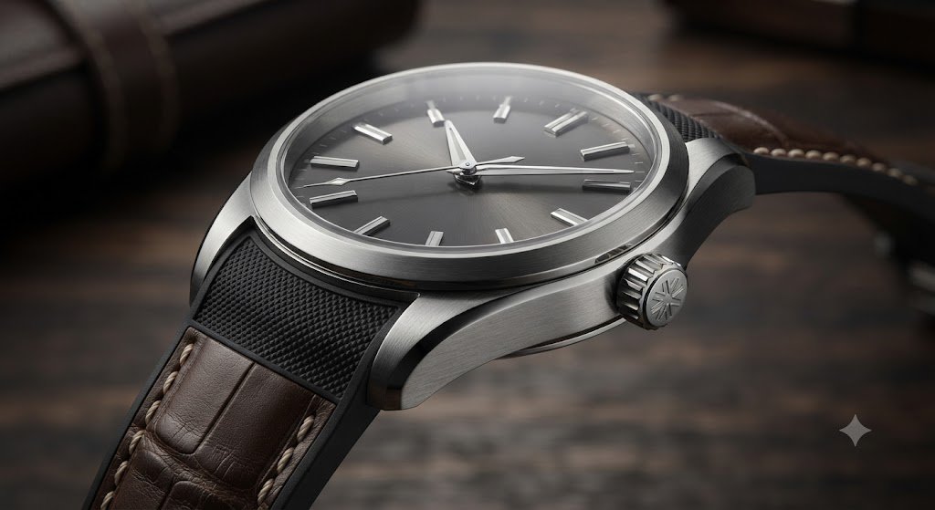 Watch with a brown leather strap