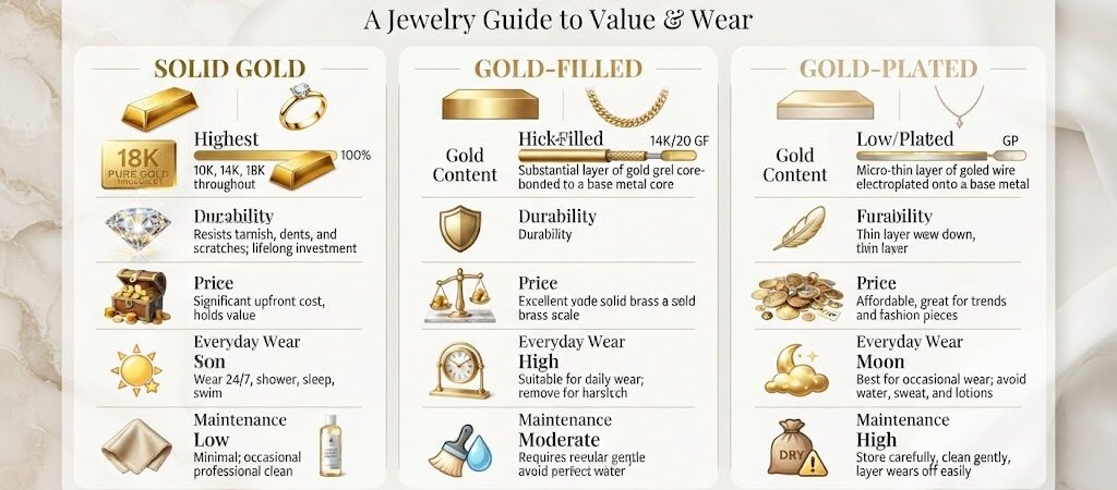 Solid Gold vs. Gold-Filled vs. Gold Plated: What’s the Difference?