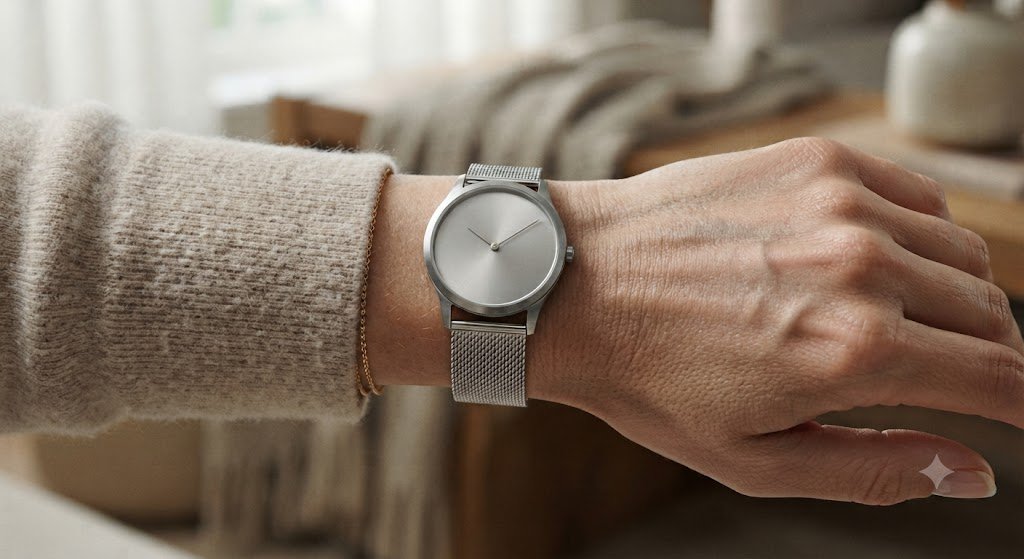 Mesh-strap watch worn on the wrist
