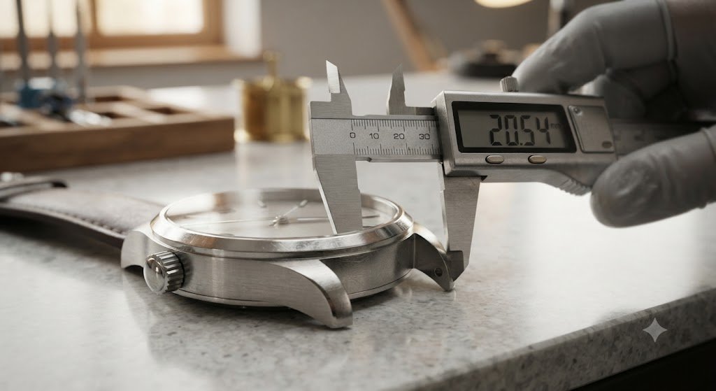 Calipers measuring a watch lug