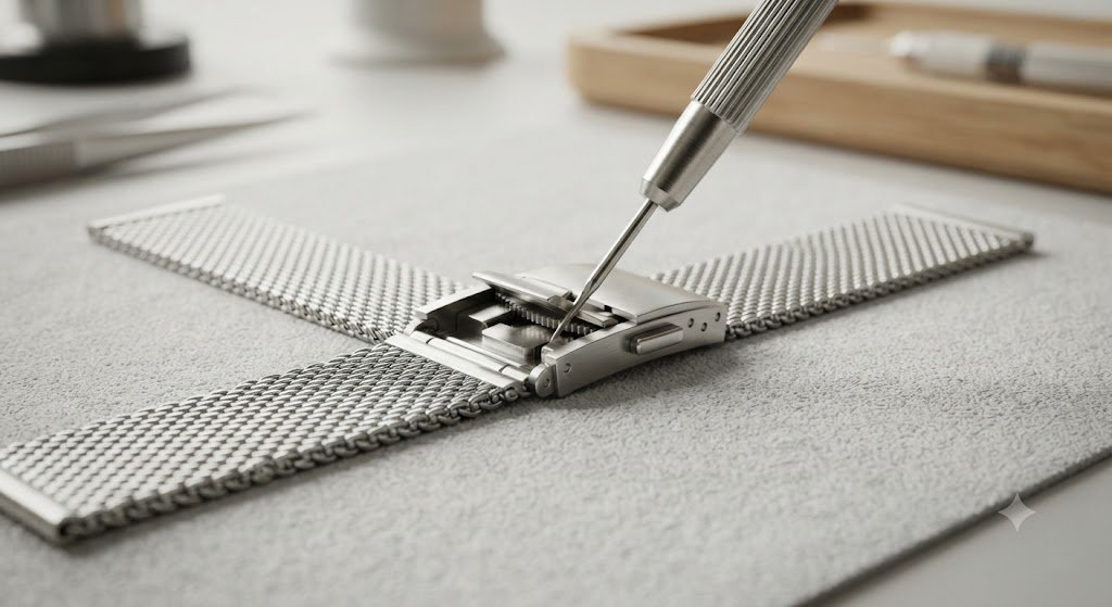 Adjusting the links of a mesh watch strap