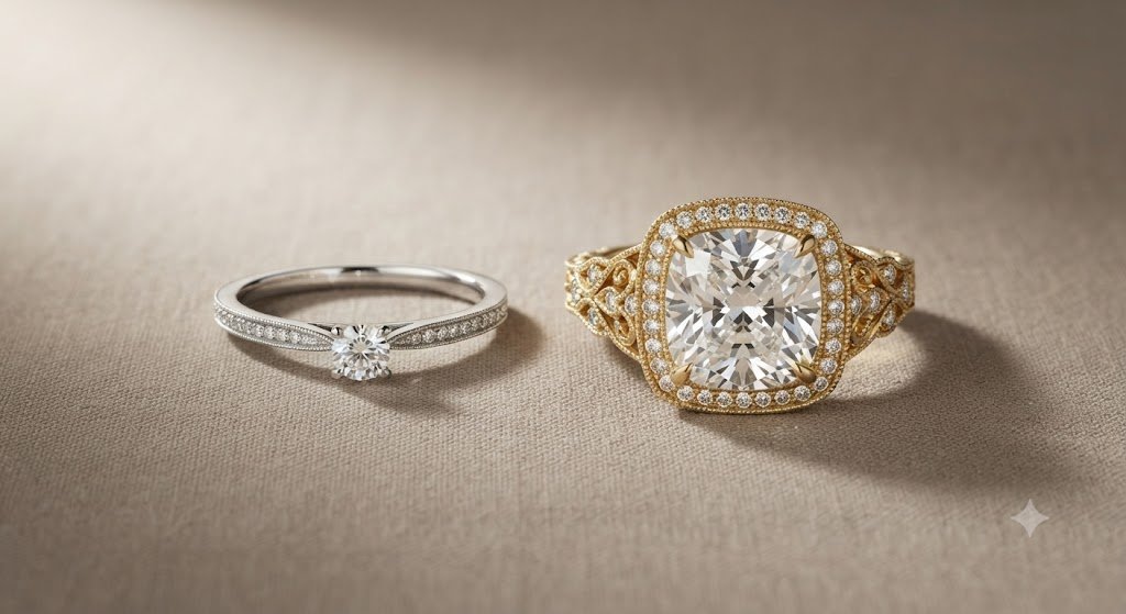 Two gold rings, one set with a round gemstone