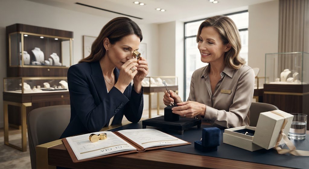 Two women reviewing jewelry pieces together